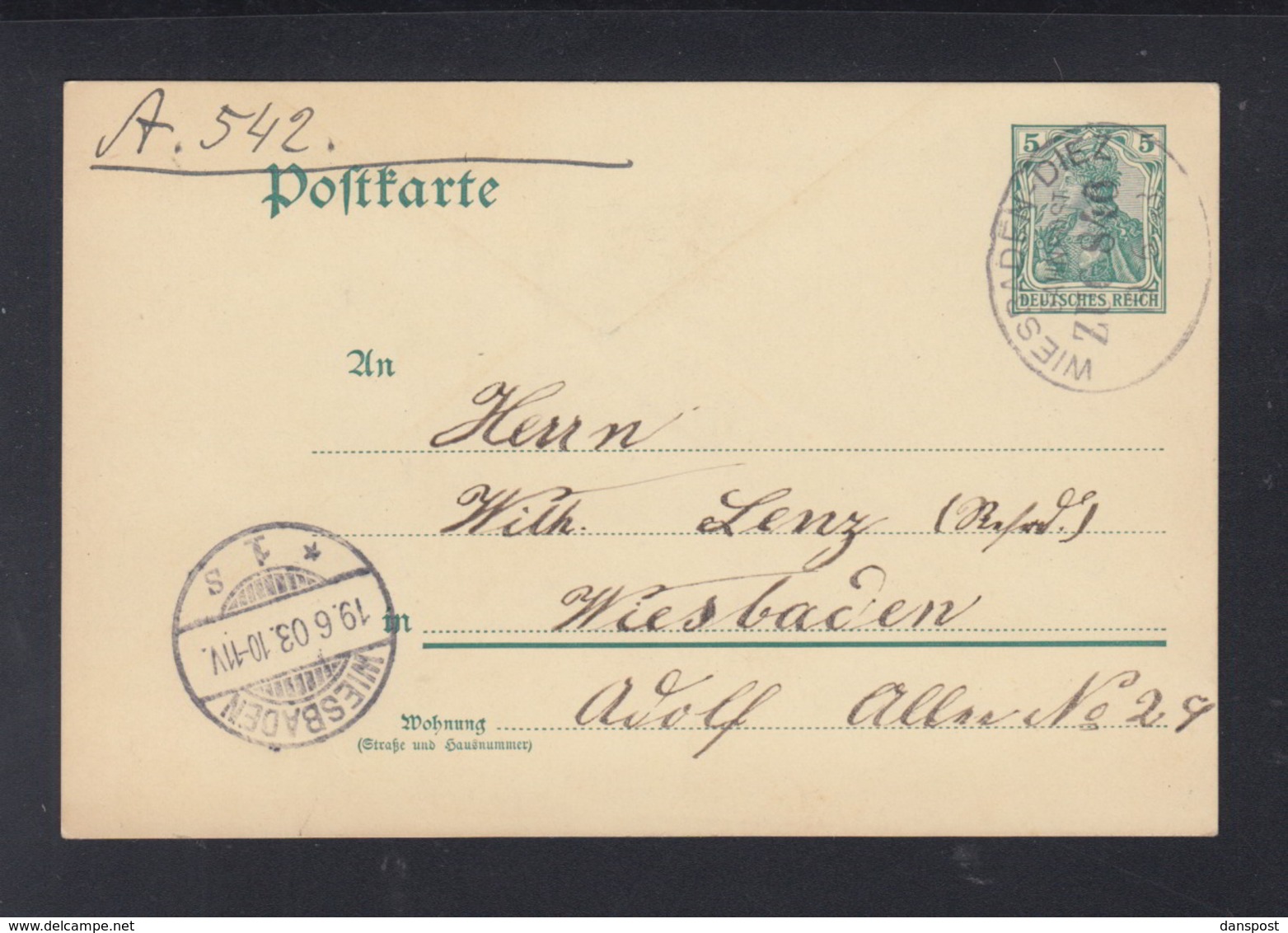 Dt. Reich GSK 1903 Bahnpost Wiesbaden-Diez - Lettres & Documents