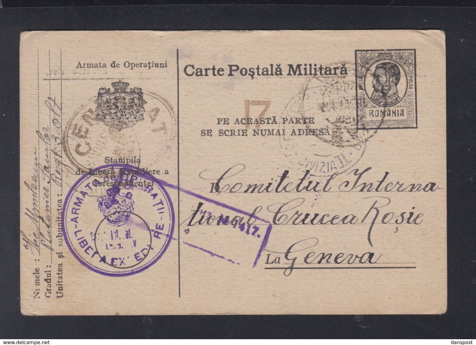 Romania WWI Stationery Reg. 3 Olt Via Russia To Switzerland - Storia Postale Prima Guerra Mondiale