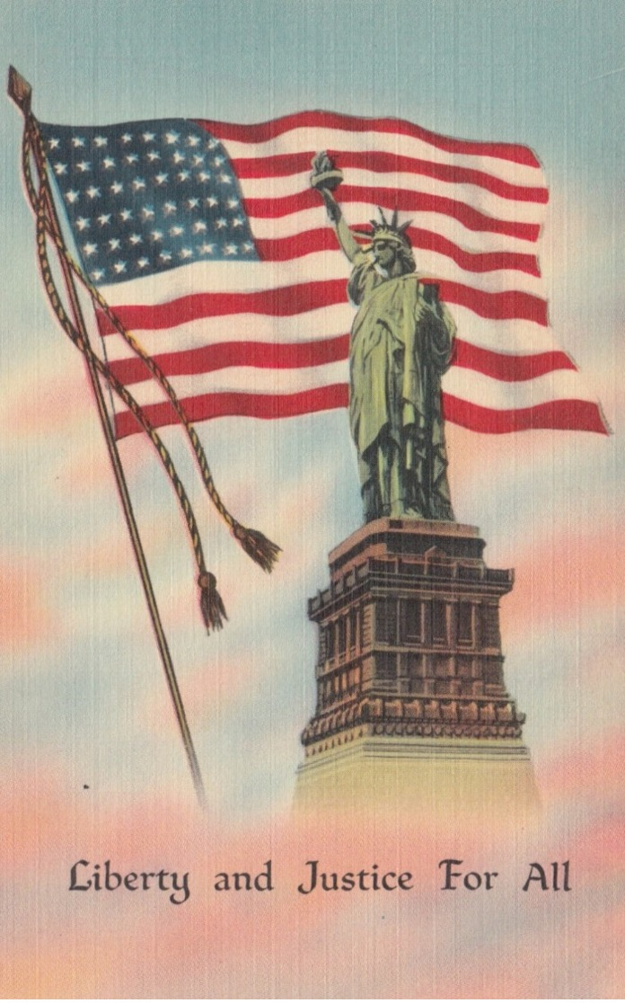 American Flag & Statue Of Liberty, "Liberty And Justice For All", 1930-40s - Unclassified