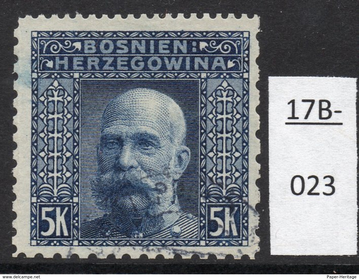 Bosnia Bosnien 1906 5Kr Emperor Franz Josef I ‘Coleman’ Perf  12x6x9x9 (Perf: 3122) Used (cto) - Bosnia And Herzegovina
