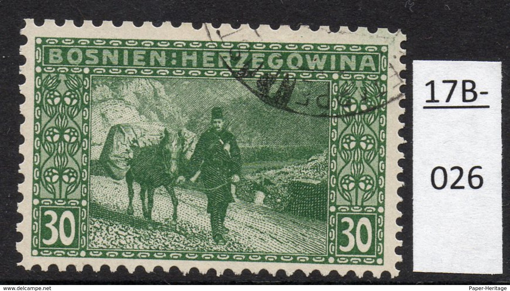 Bosnia Bosnien 1906 30h Mule Donkey Carrying Mail  ‘Coleman’ Perf  9x12x10x9 (Perf: 2342) Used - Bosnia And Herzegovina