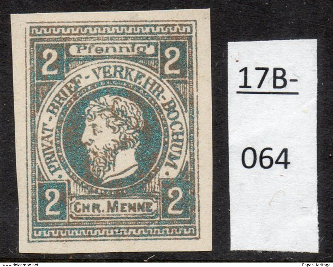 Germany Deutschland Privatpost Local Post Stadtpost : Bochum. Mi. A. 57B PROOF In Green. MH. - Private & Local Mails