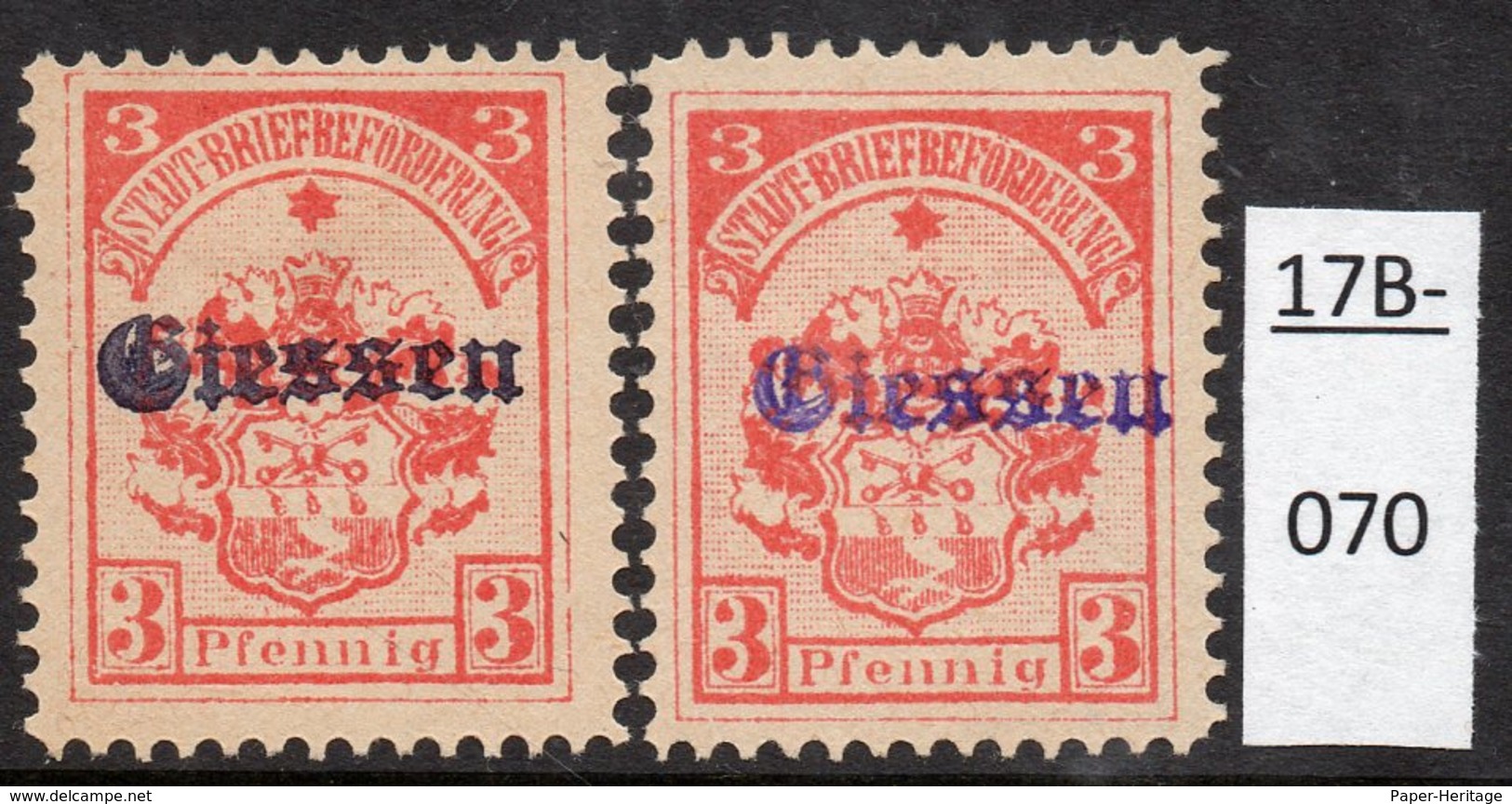 Germany Deutschland Privatpost Local Post Stadtpost :  Giessen Mi. 1a And 1b MH (2). - Private & Local Mails