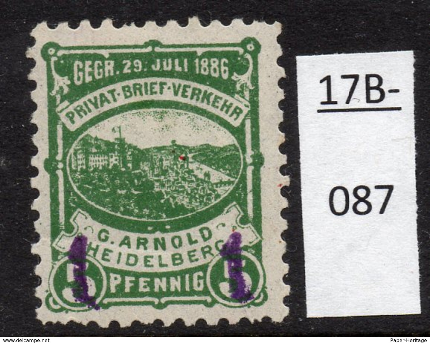 Germany Deutschland Privatpost Local Post Stadtpost :  Heidelberg Mi. A. 53 IIc MH - Private & Local Mails