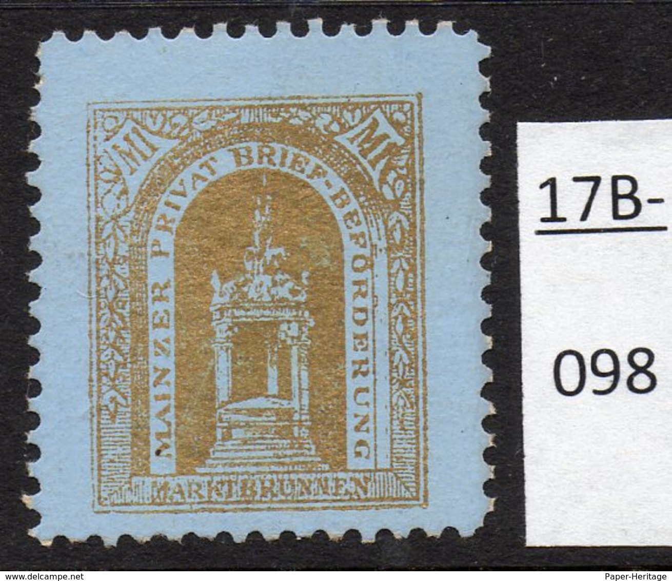 Germany Deutschland Privatpost Local Post Stadtpost :  Mainz Mi. C. 38A Mint No Gum - Private & Local Mails