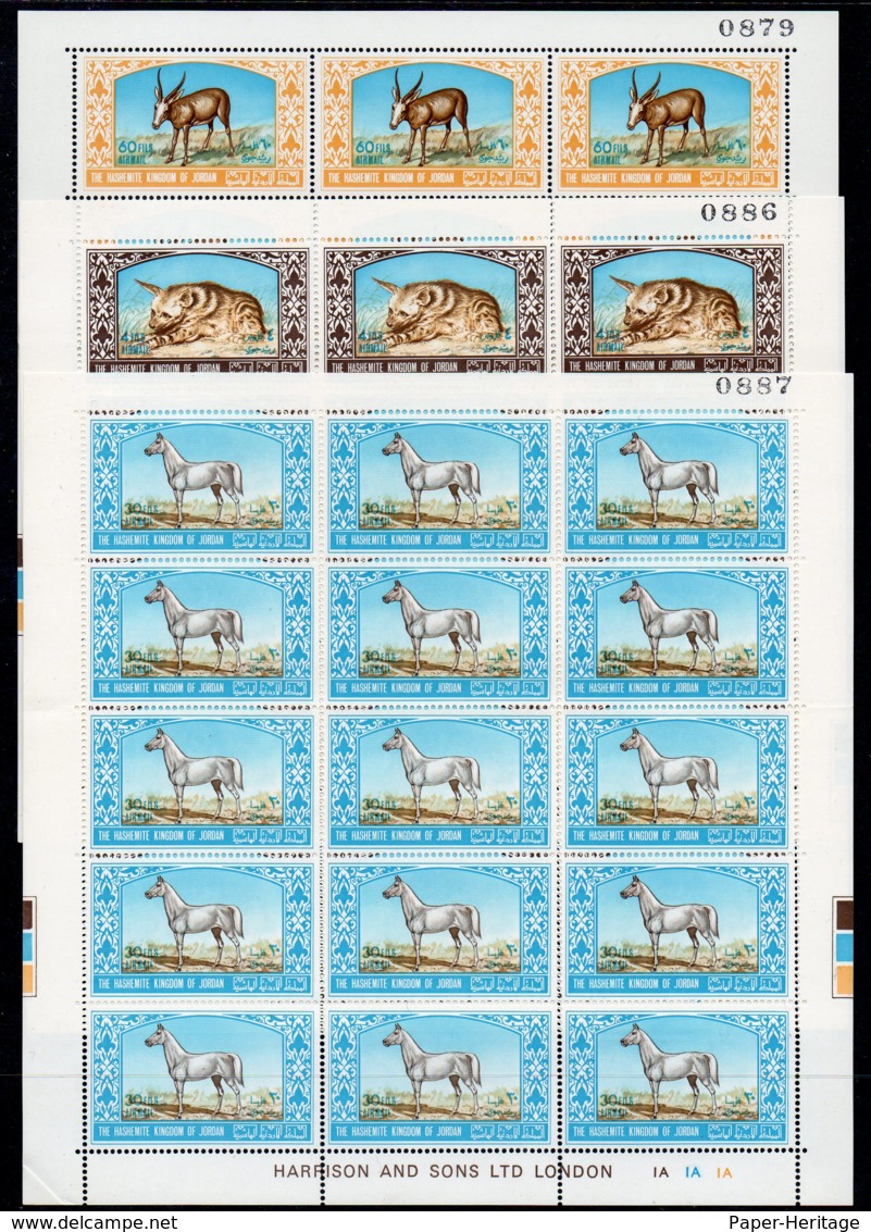 Jordan 1967 Fauna Animals Camel Sheep Goat Hyena Horse Gazelle Full MNH Harrison Perf Sheets/15 - Folded. - Giordania