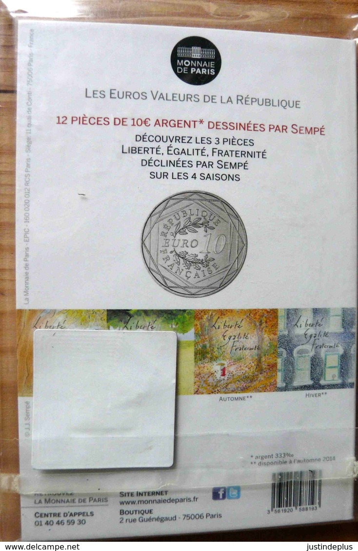 10 EUROS SEMPE LIBERTE SERIE ETE  MONNAIE DE PARIS  VALEURS DE LA REPUBLIQUE - 2014