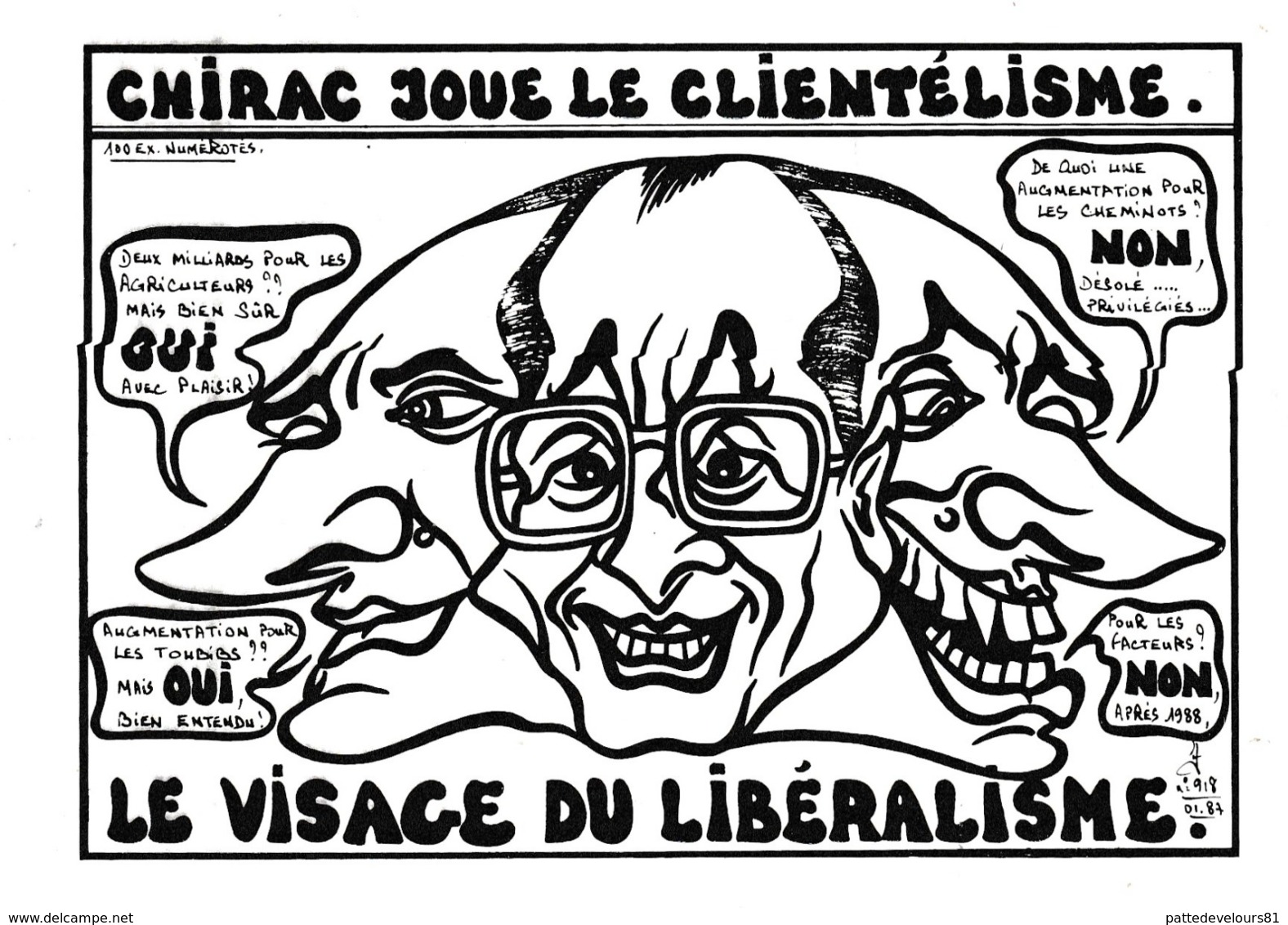 CPM Caricature Satirique Politique J. CHIRAC Le Visage Du Libéralisme Tirage Limité Illustrateur (2 Scans) - Satiriques