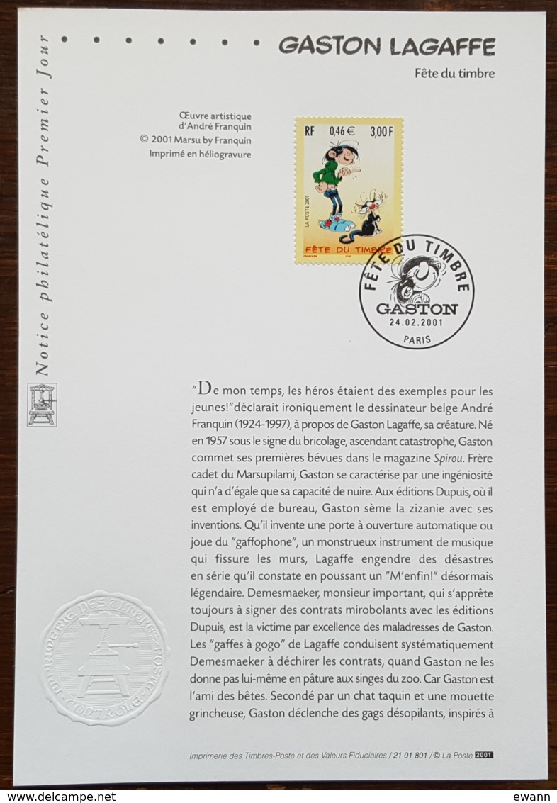 FDC Sur Document - YT N°3370 - FETE DU TIMBRE / GASTON LAGAFFE - 2001 - 2000-2009