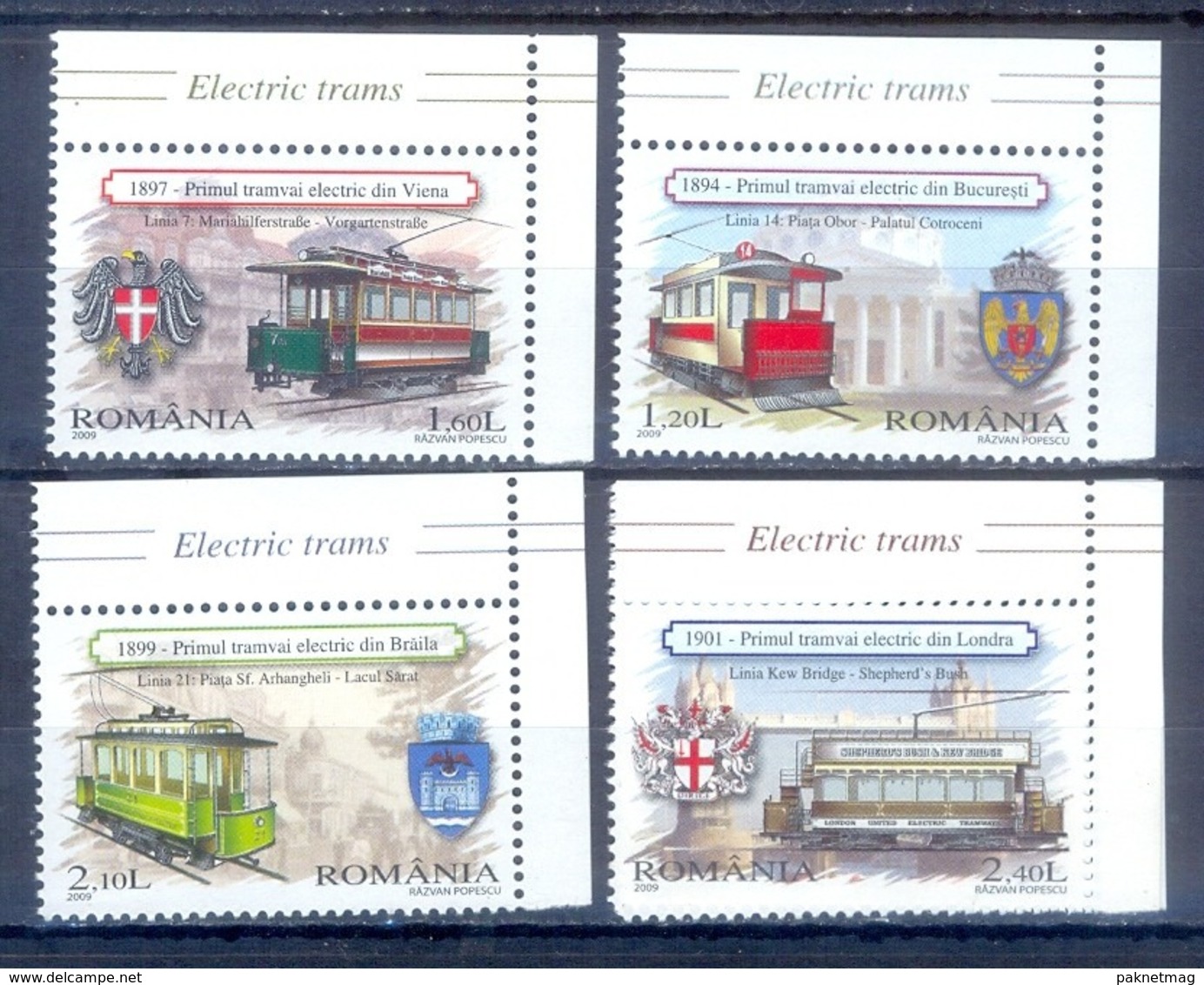 C13- ROMANIA 2009 TRAMS TRANSITS. - Unused Stamps