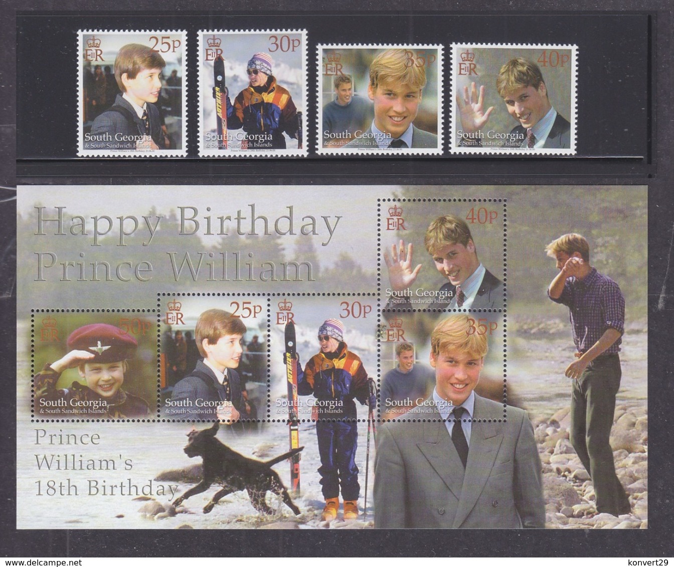 South Georgia And South Sandwich Islands 2000 18th Birthday Of Prince William 4 Stamps+Block MNH - Géorgie Du Sud