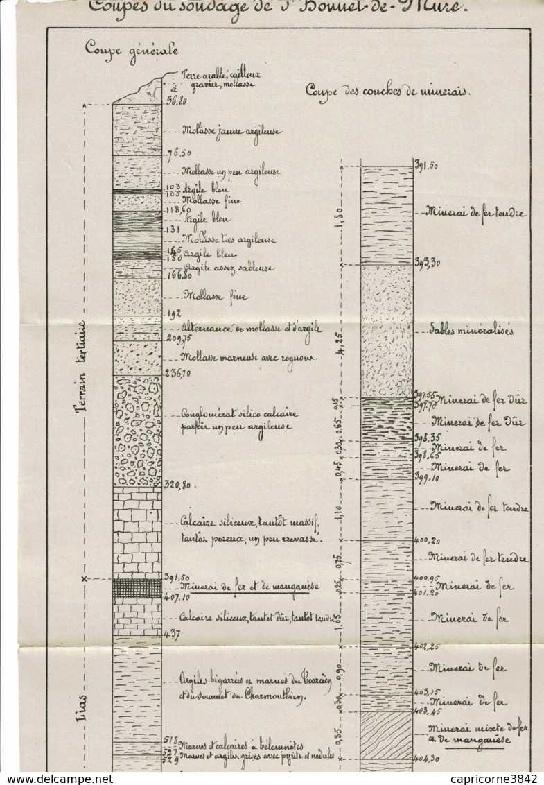 1886 - Note Sur  Minerais De Fer Et Manganèse D'Heyrieux + Plan De Concession, Coupe Du Sondage, Bilan De L'étude… - Zonder Classificatie