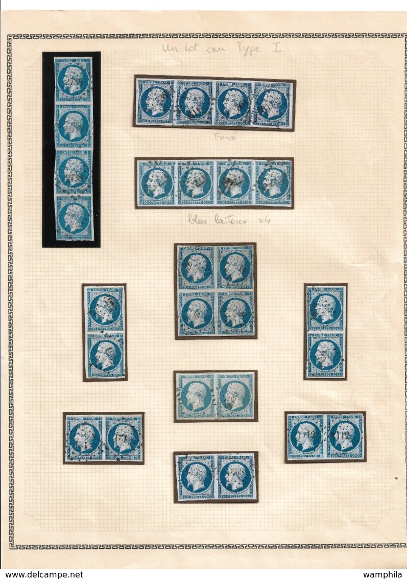 Un Lot De N°14A Paires,bandes,bloc.nuances  Dont Bande De 4 14Af Bleu Laiteux. TB. - 1853-1860 Napoléon III.