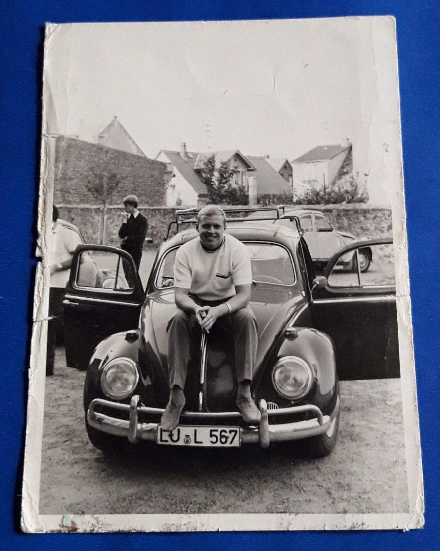 VW Volkswagen KÄFER Mit Seinem Stolzen, Jungen Auto-Besitzer # Original Altes Photo # [19-2284] - Automobile