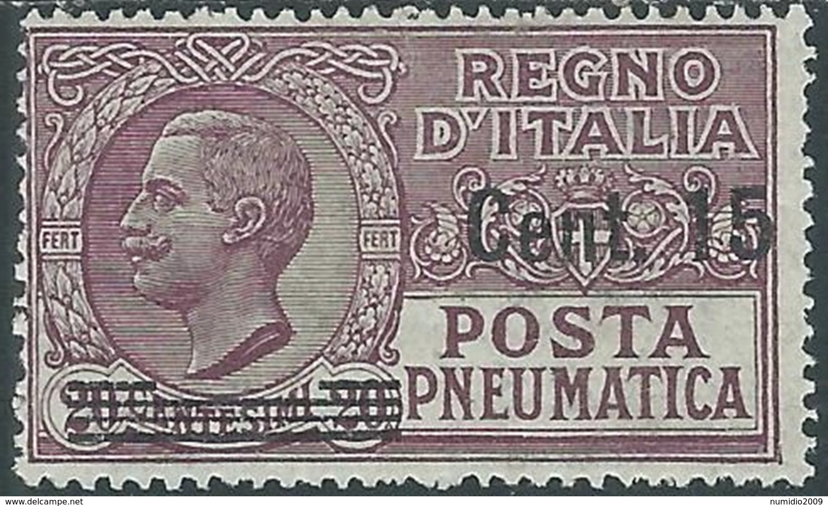 1927 REGNO POSTA PNEUMATICA SOPRASTAMPATO 15 SU 20 CENT MH * - RB5-9 - Posta Pneumatica