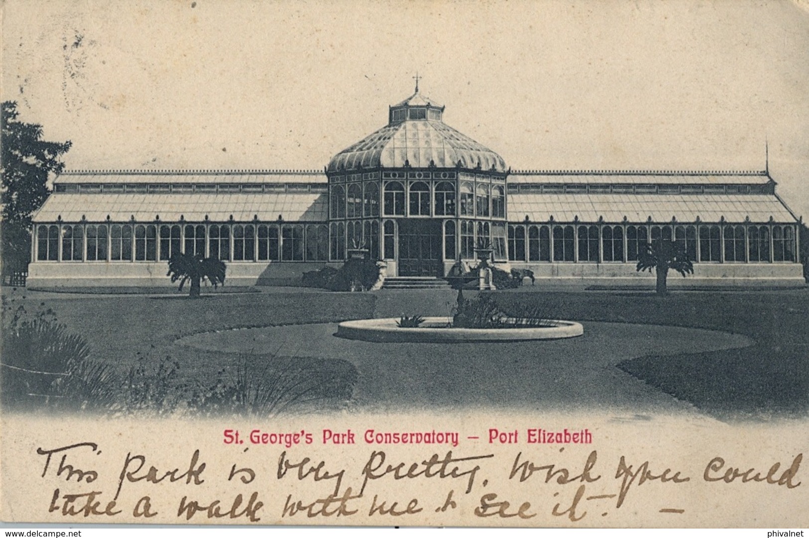 1906 SUDAFRICA , TARJETA POSTAL CIRCULADA , ST. GEORGE'S PARK CONSERVATORY - PORT ELIZABETH - Sudáfrica