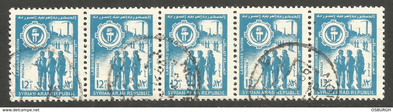 SYRIA. 12P LABOUR UNION USED STRIP OF FIVE - Syria