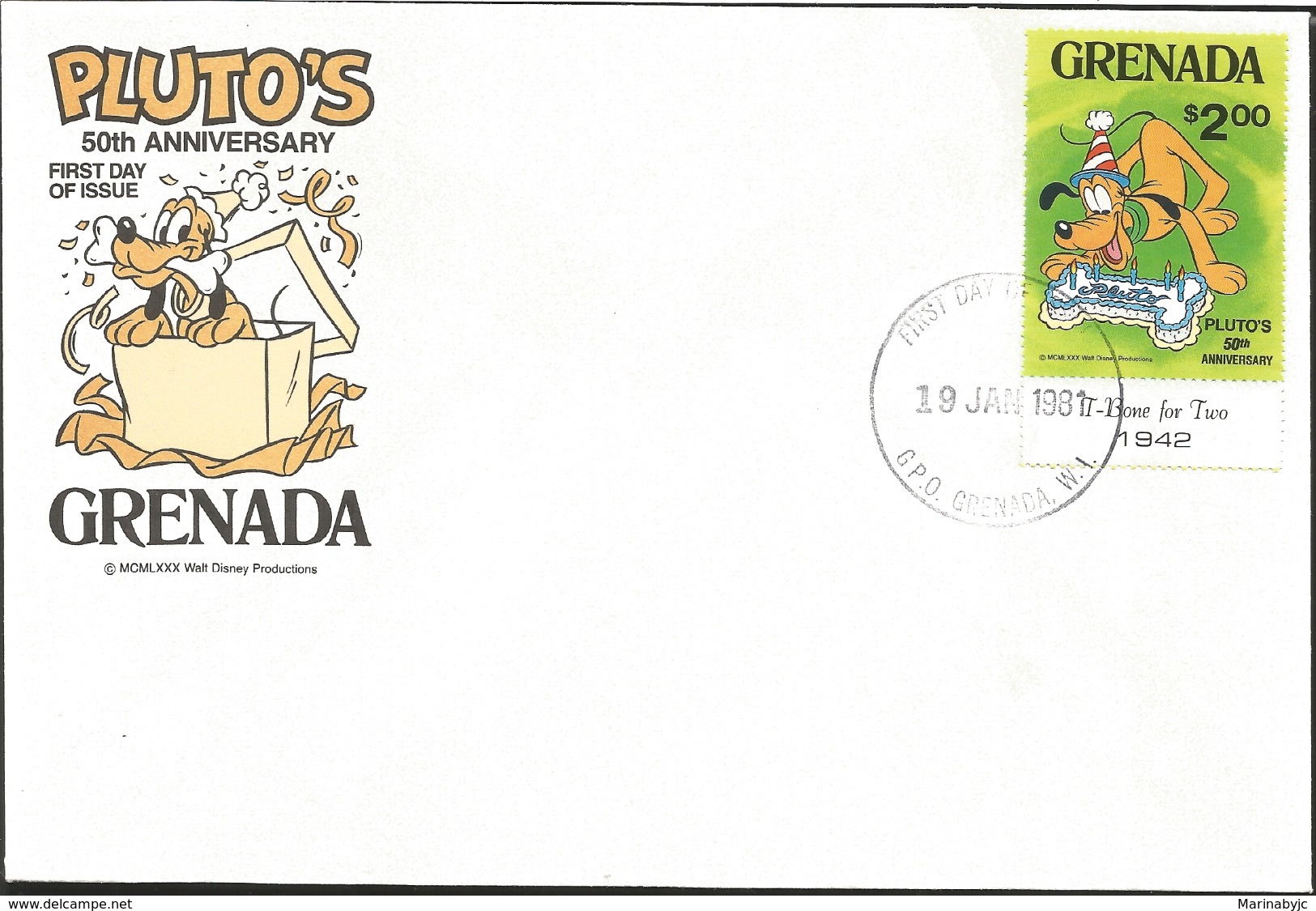 J) 1981 GRENADA, 50th ANNIVERSARY PLUTO'S, FDC - Grenada (1974-...)