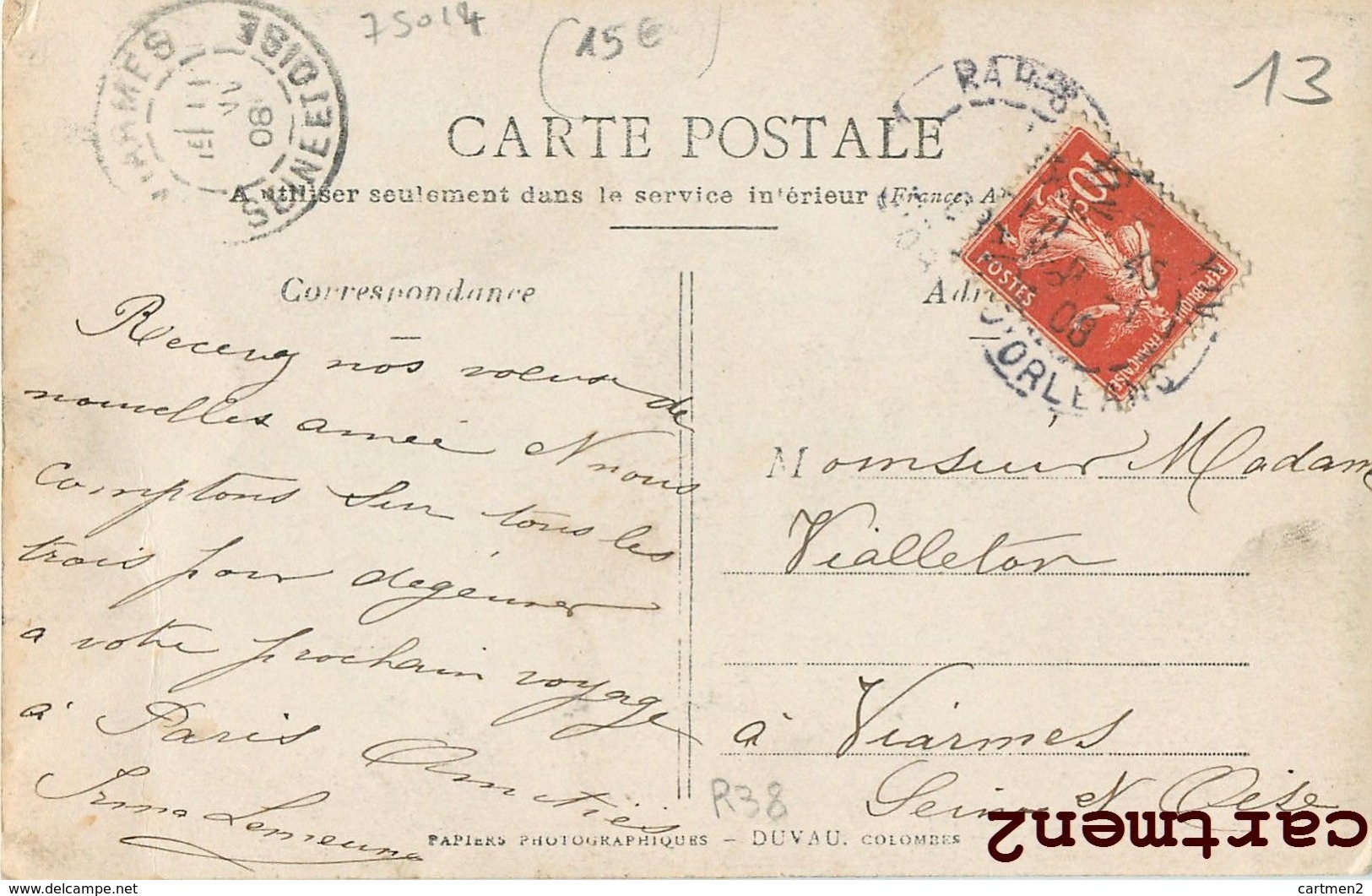 CARTE PHOTO : PARIS ENTREPRISE LEMAGNE 222 BOULEVARD RASPAIL FORGERON FORGE ECRITE PAR " Mr LEMAGNE " - Distrito: 14