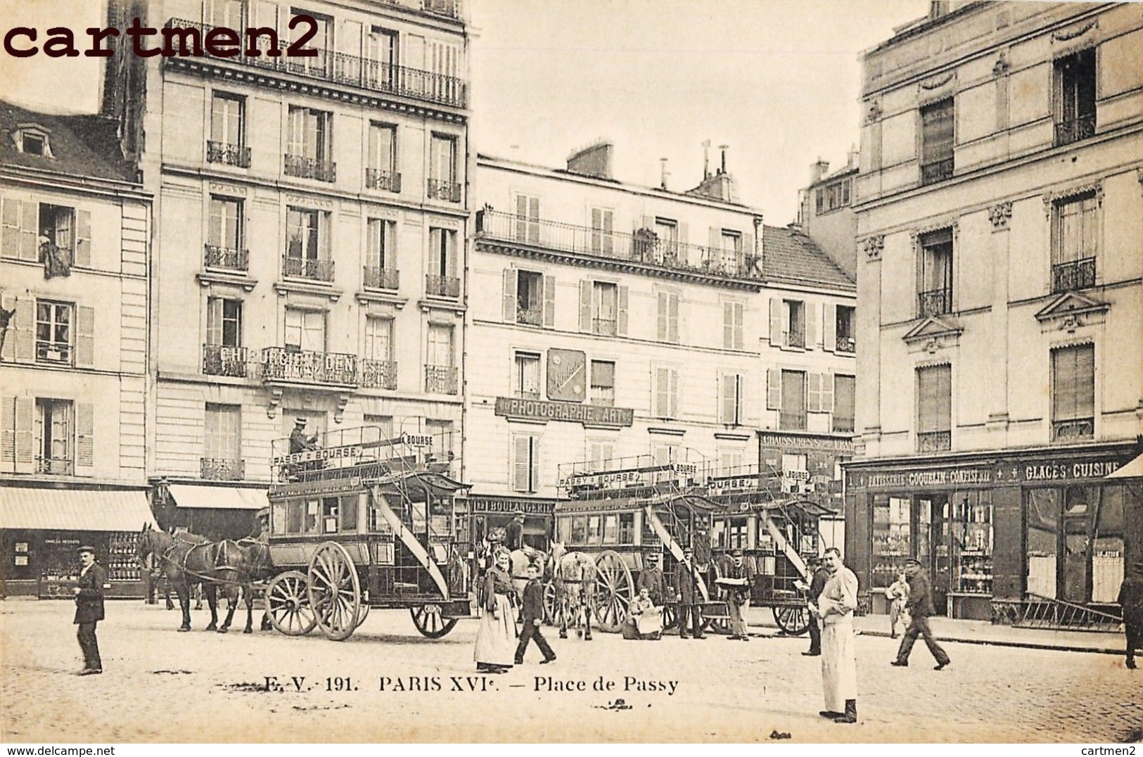 PARIS LA PLACE DE PASSY ANIMEE OMNIBUS FIACRE DILIGENCE 75016 - Distrito: 16