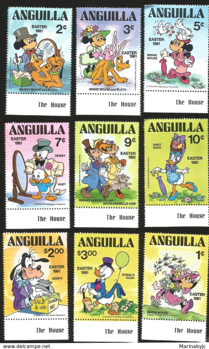 J) 1981 ANGUILLA, MINNIE MOUSE, DAISY DUCK, HORACE HORSECOLLAR AND CLARABELLE COW, MICKEY MOUSE, PLUTO, DEWEY, DONALD, E - Anguilla (1968-...)