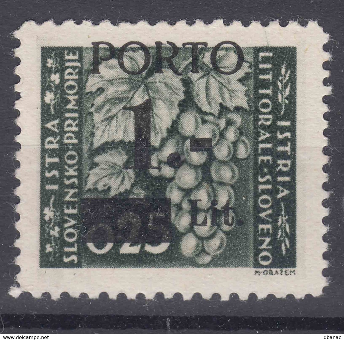 Istria Litorale Yugoslavia Occupation, Porto 1945 Sassone#1 Overprint I, Mint Hinged - Jugoslawische Bes.: Istrien