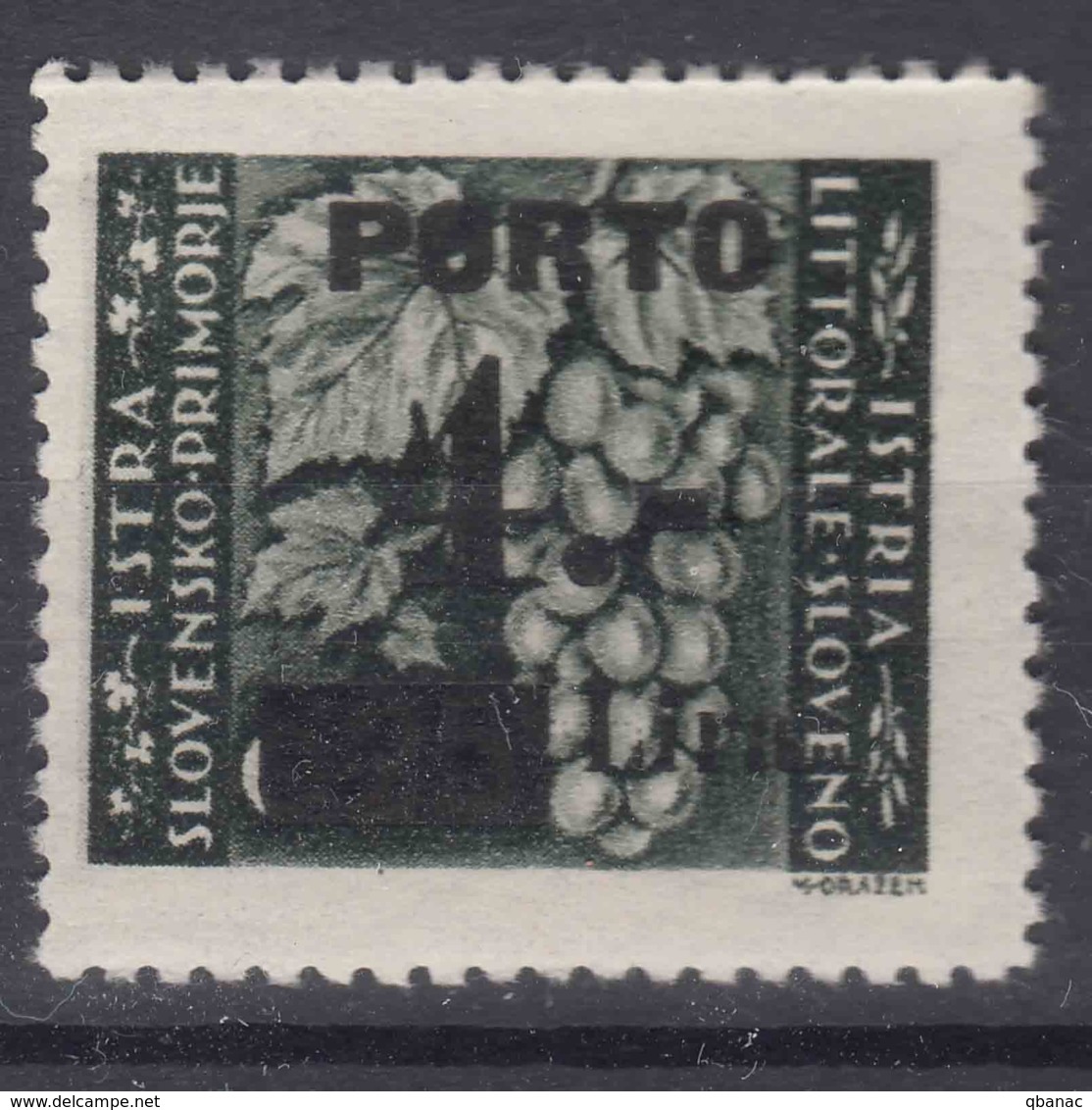 Istria Litorale Yugoslavia Occupation, Porto 1946 Sassone#16 Overprint I, Mint Hinged - Jugoslawische Bes.: Istrien