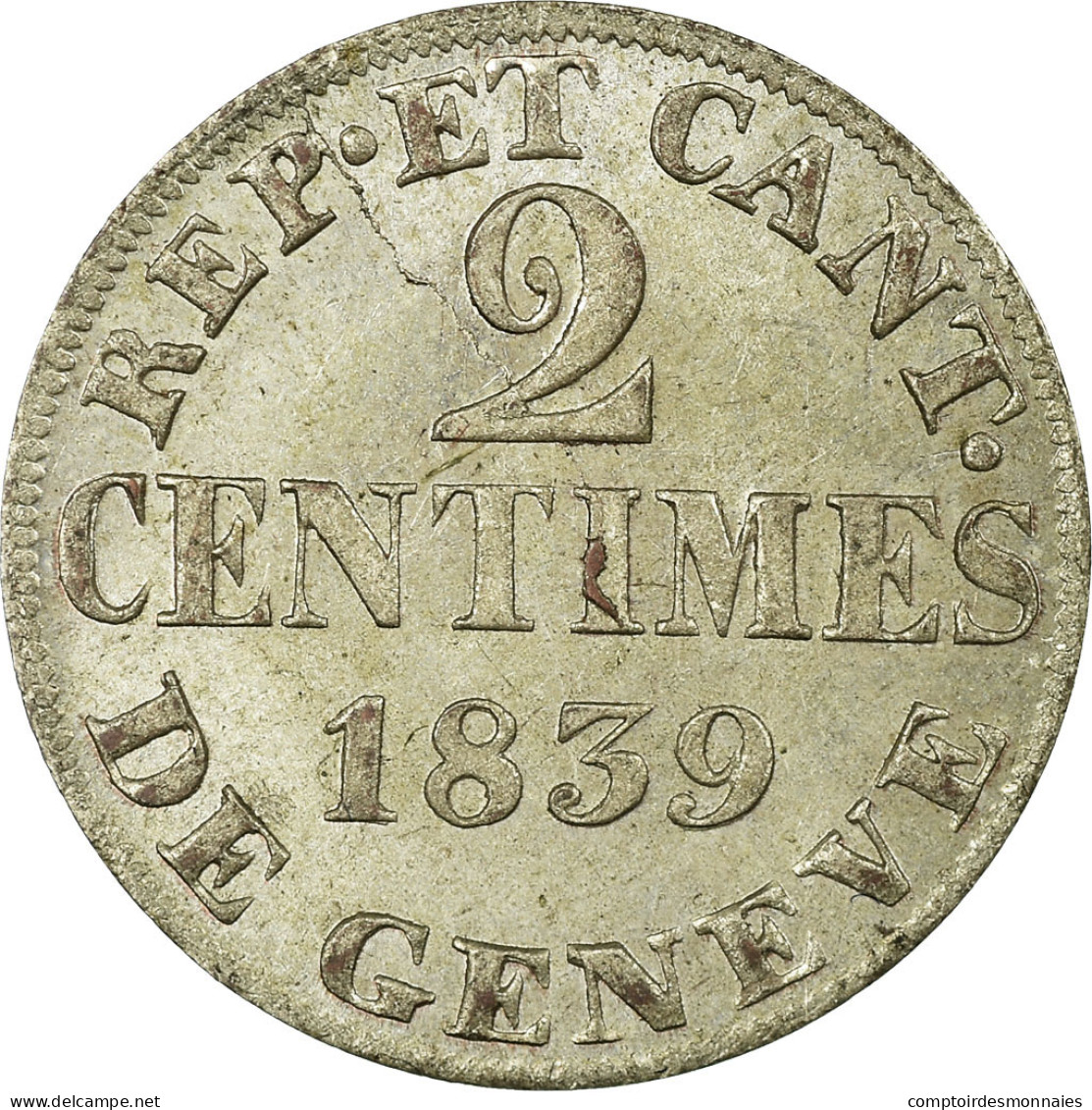 Monnaie, SWISS CANTONS, GENEVA, 2 Centimes, 1839, SUP+, Billon, KM:126 - Autres & Non Classés