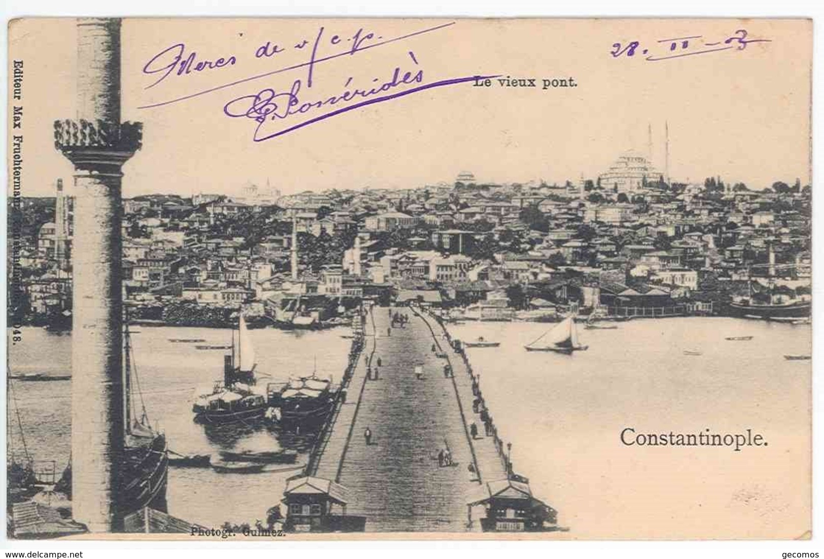 TURQUIE - CONSTANTINOPLE - Le Vieux Pont (timbre Taxe Au Dos) - Turkije