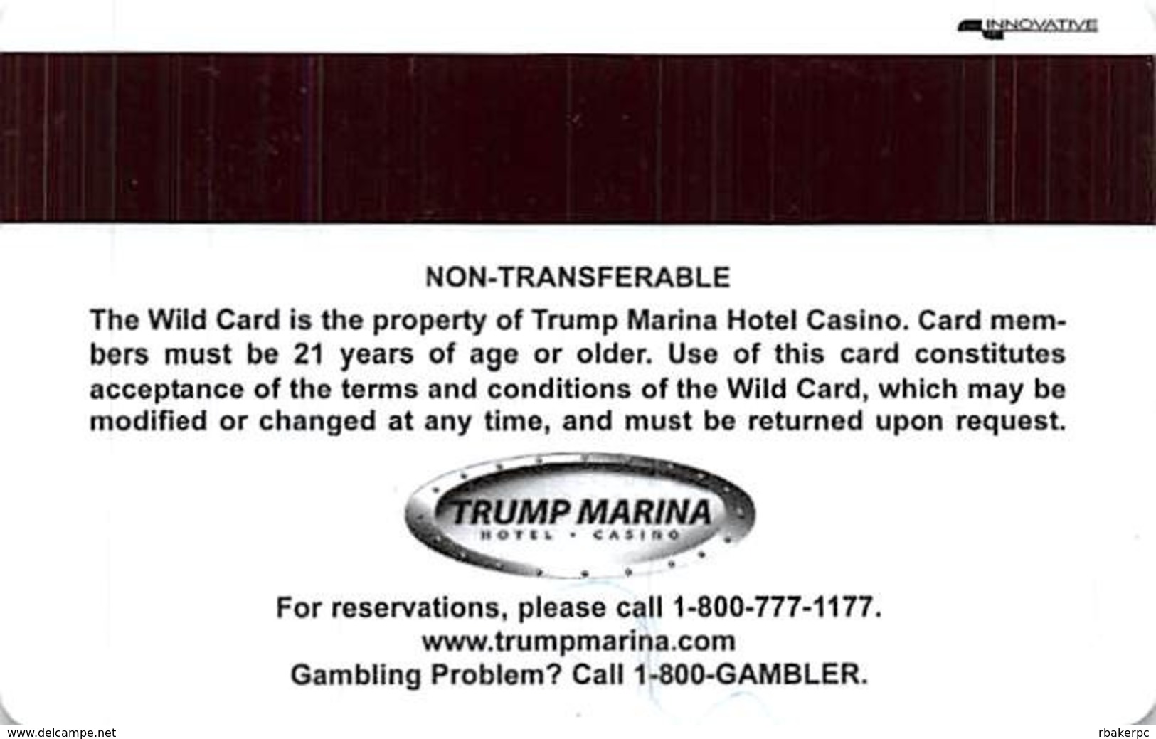 Trump Marina Casino - Atlantic City NJ - BLANK Slot Card - Casino Cards