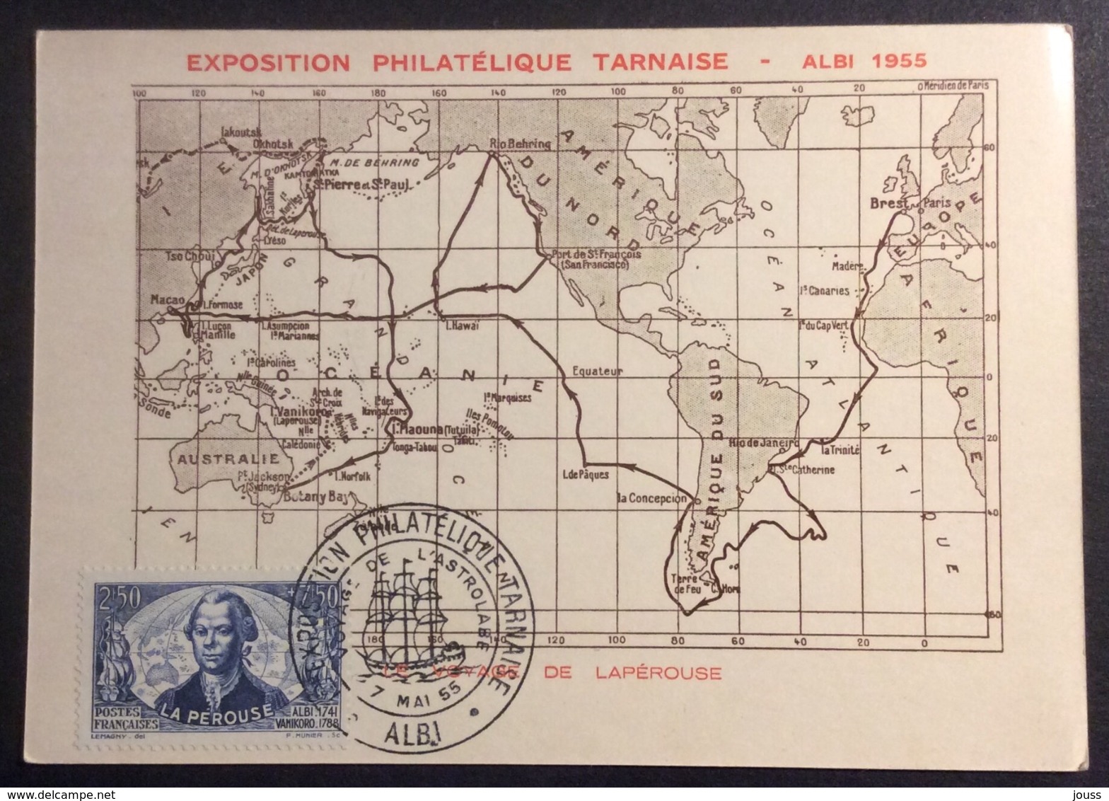 CM291 Carte Maximum Lapérouse Albi Exposition Philatélique Tarnaise Voyage Astrolabe 7/5/1955 - 1950-1959