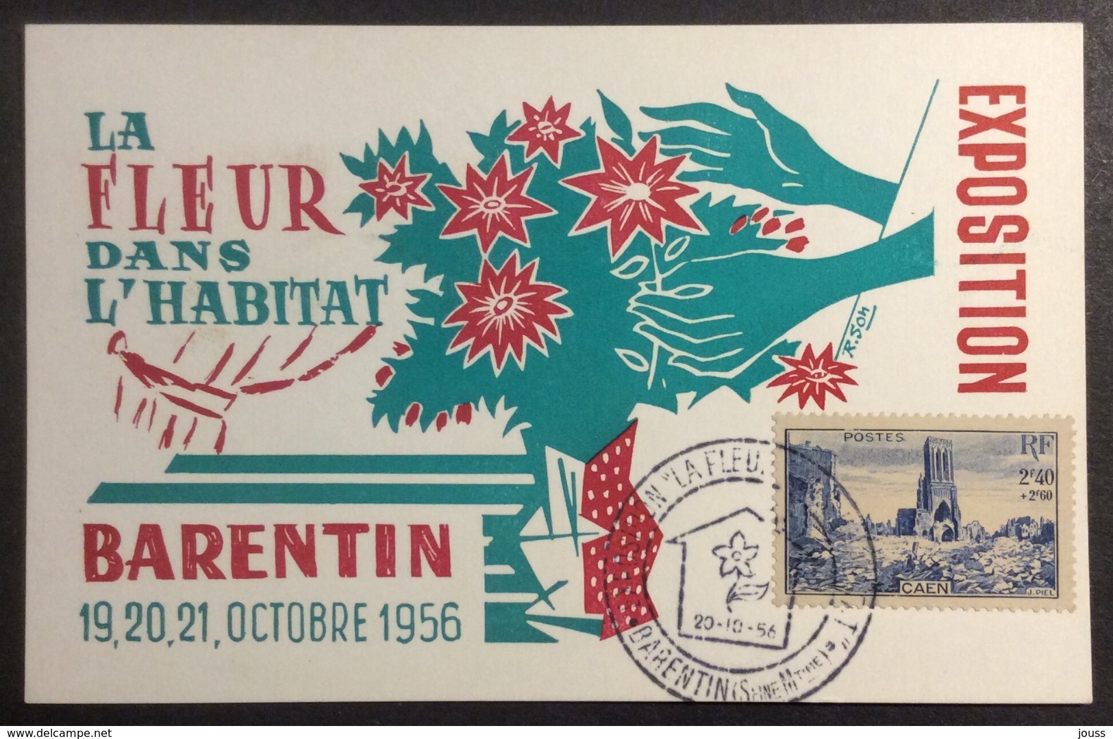 CM294 Carte Maximum Barentin Exposition La Fleur Dans L’Habitat 20/10/1956 T1003 - 1950-1959
