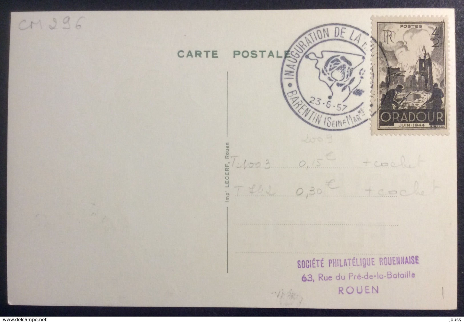 CM296 Carte Maximum Barentin Inauguration De La Route Fleurie 23/6/1957 T 1003 - 1950-1959