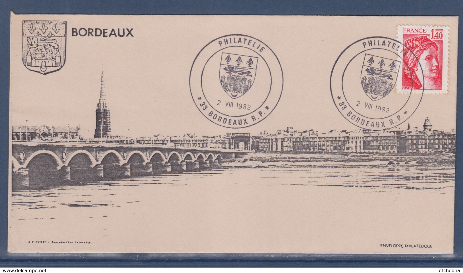 = Philatélie 33 Bordeaux RP Enveloppe Illustration Vue Du Pont De Pierre Et Des Quais 2.VIII.82 Timbre 2102 - Cachets Manuels