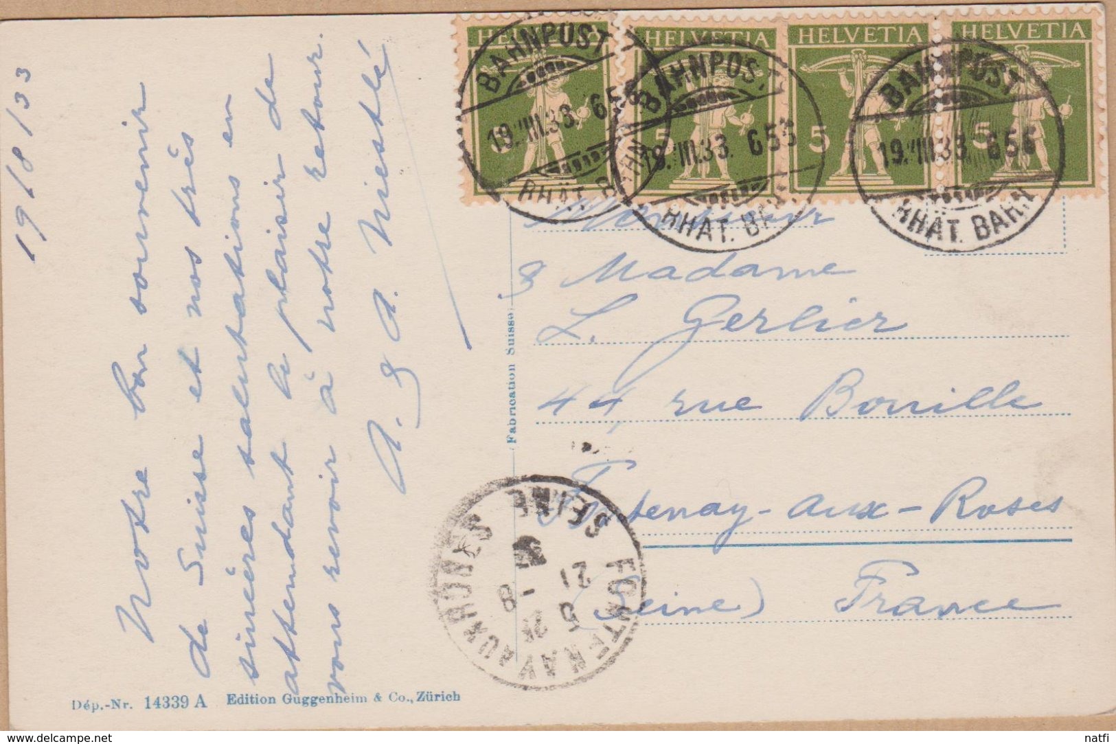 CARTE  TIMBRE 1938 BAHNPOST  A FONTENAY AUX ROSE FRANCE VOIR PHOTOS - Poststempel