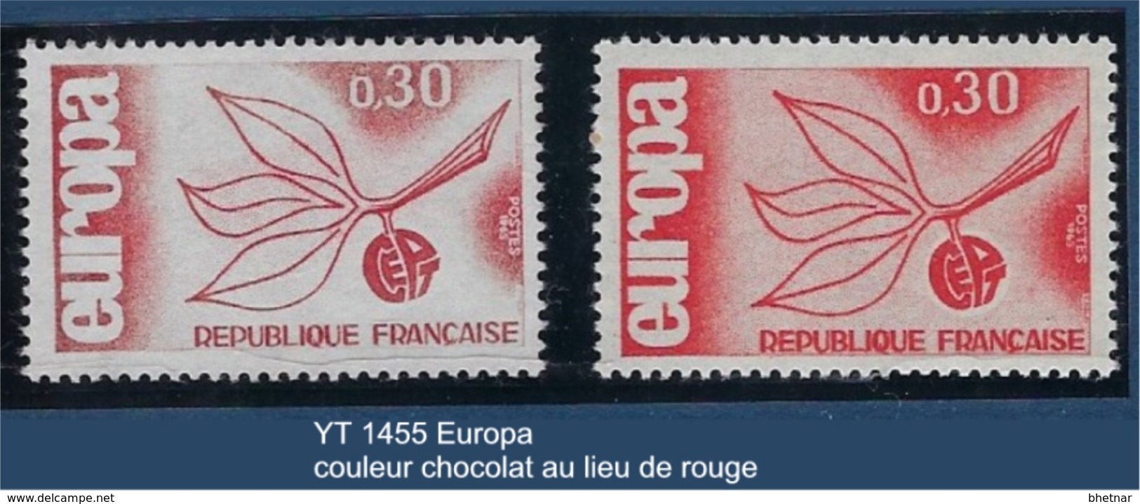 FR Variété YT 1455 " Europa " 1965 Couleur Chocolat Au Lieu De Rouge - Nuovi