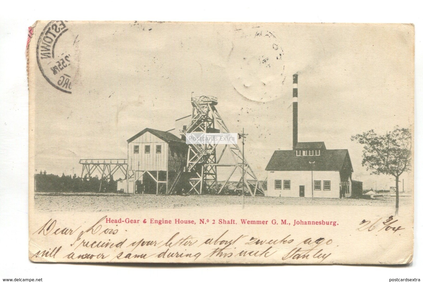 Johannesburg - Wemmer Gold Mine, Head-Gear & Engine House, Shaft No. 2 - 1904 Used South Africa Postcard - South Africa