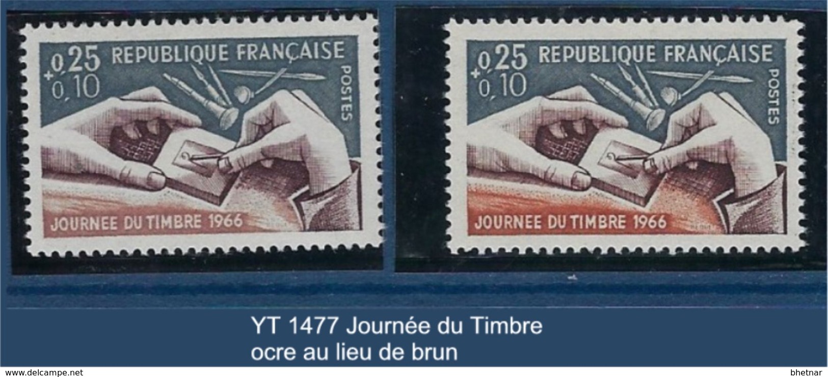 FR Variété YT 1477 "Journée Du Timbre " 1966 Ocre  Au Lieu De Brun - Nuovi