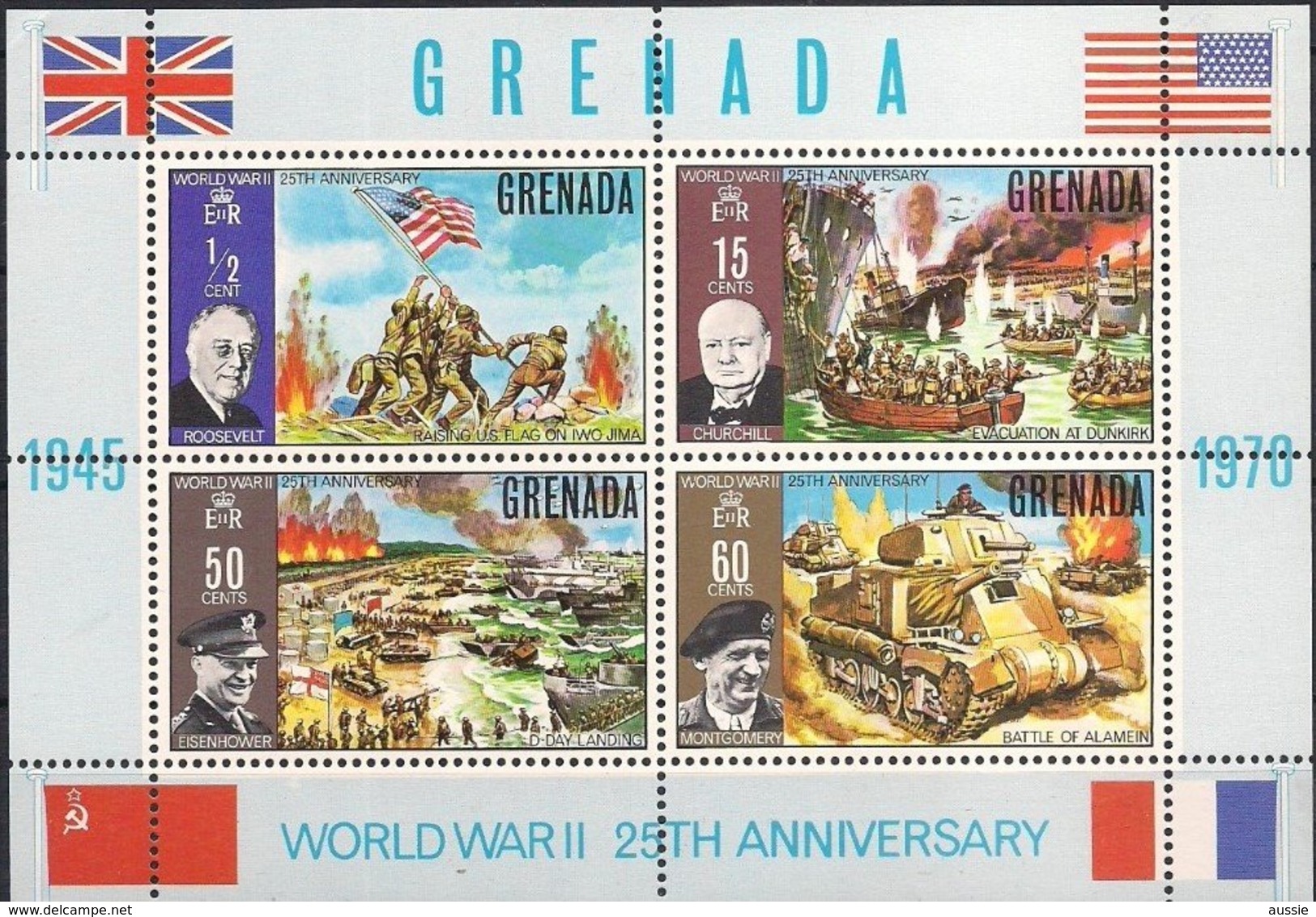 Grenada Grenade 1970 Yvertn° Bloc 7 (*) MLH Timbres *** Cote 70 FF Churchill Eisenhower Roosevelt Montgomery - Grenade (...-1974)