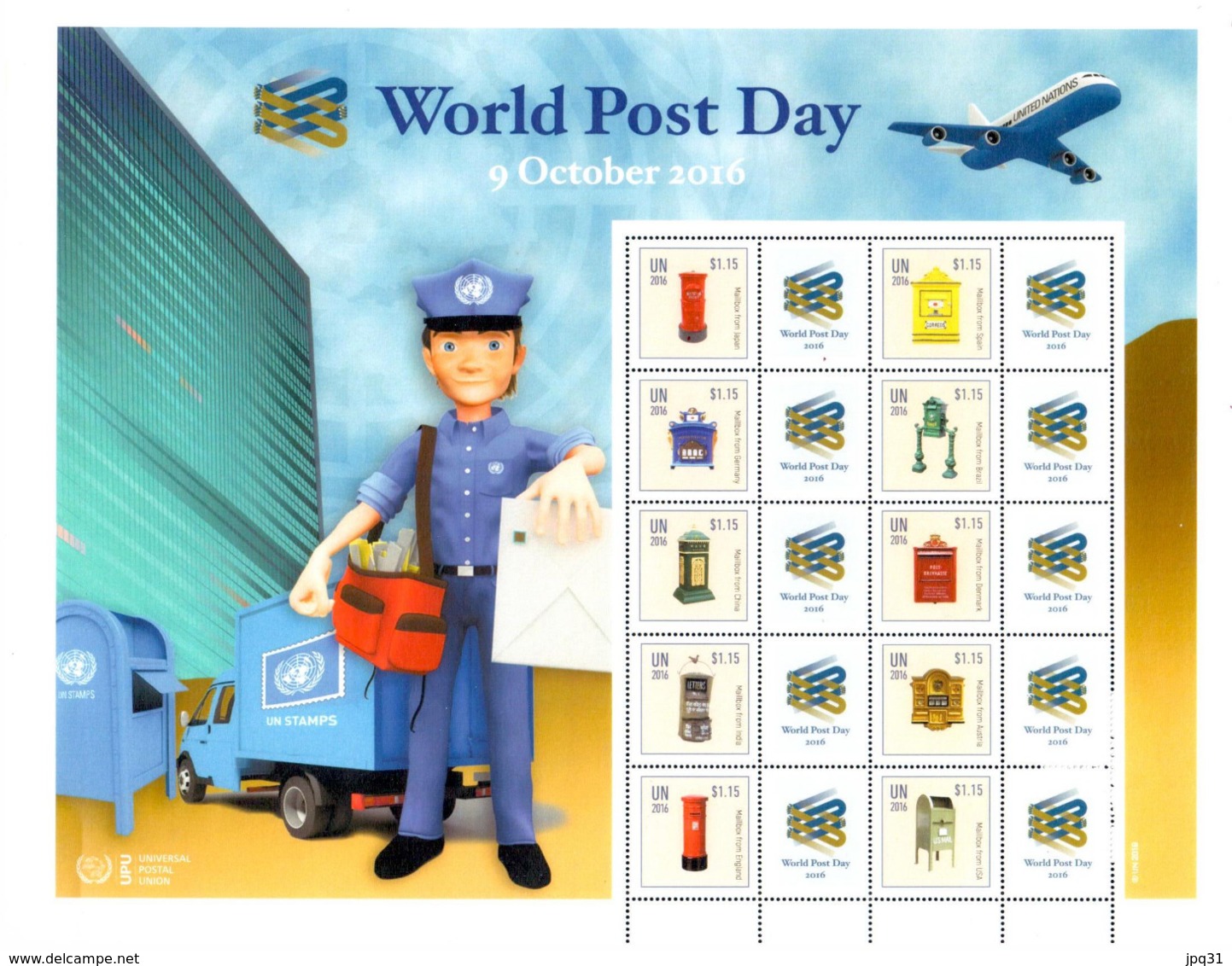 Feuille Timbres Personnalisés Journée Mondiale De La Poste / World Post Day 2016 ** - Boites Aux Lettres - Blocks & Sheetlets
