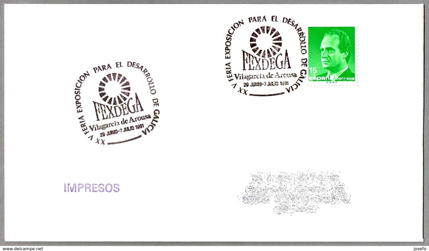 Matasellos XXV FERIA EXPOSICION - FEXDEGA'90 . Vilagarcia De Arousa, Galicia, 1991 - Cartas & Documentos