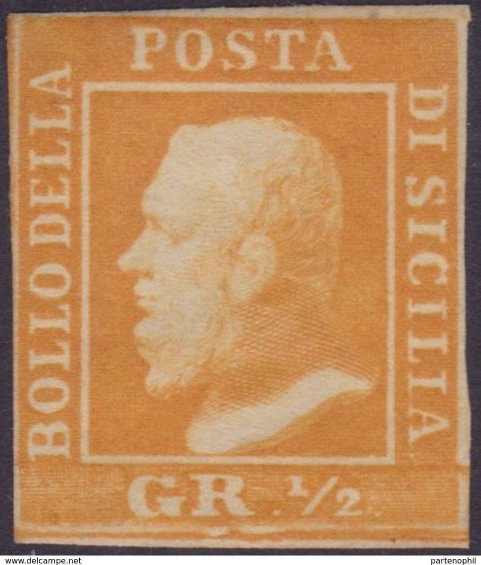 Sicilia - 040 * 1859 - 1/2 Gr. Arancio II Tavola N. 2. Cert. Biondi. Cat. € 1200,00. SPL - Sizilien