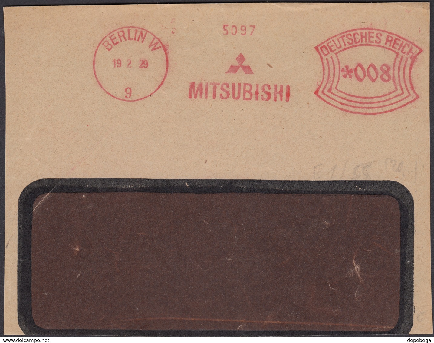 DR Freistempel, 'MITSUBISHI'. BERLIN W-9, 1929. Front Cover Briefstück!.. - Franking Machines (EMA)