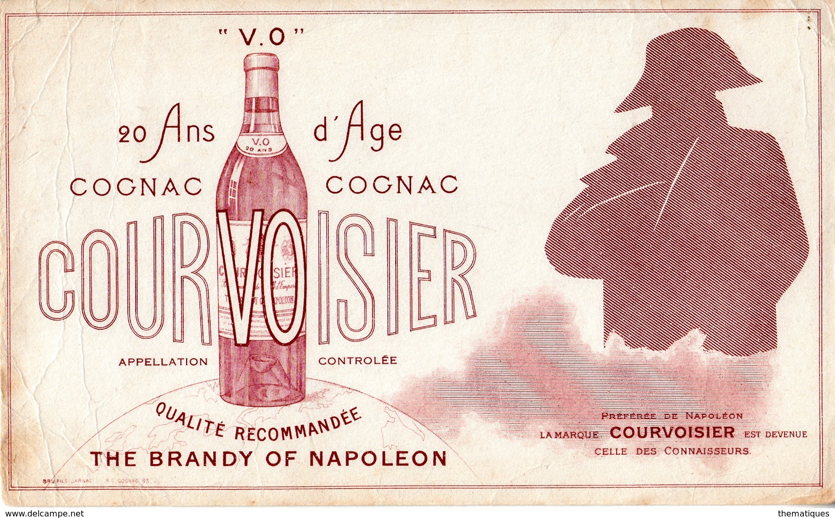 Thematiques Buvard Alcool Cognac Courvoisier 20 Ans D'Age Preférée De Napoléon Brandy Of Napoléon - A