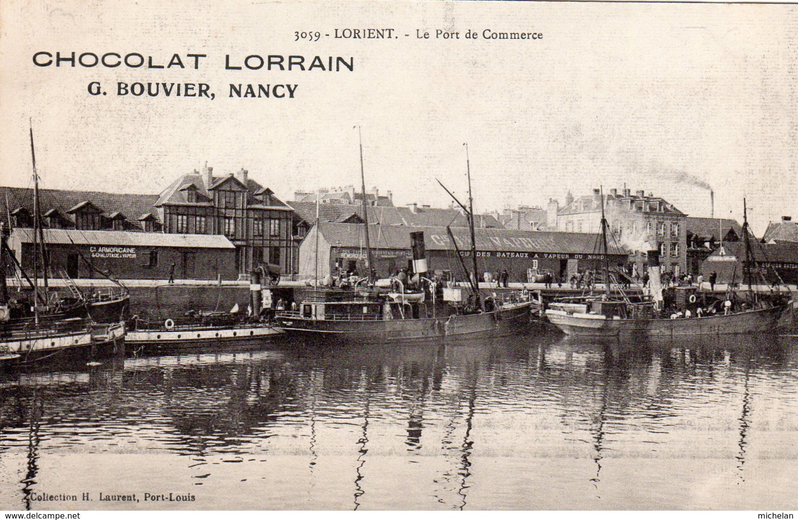 CPA   56  LORIENT---LE PORT DE COMMERCE---PUBLICITE " CHOCOLAT LORRAIN " - Lorient