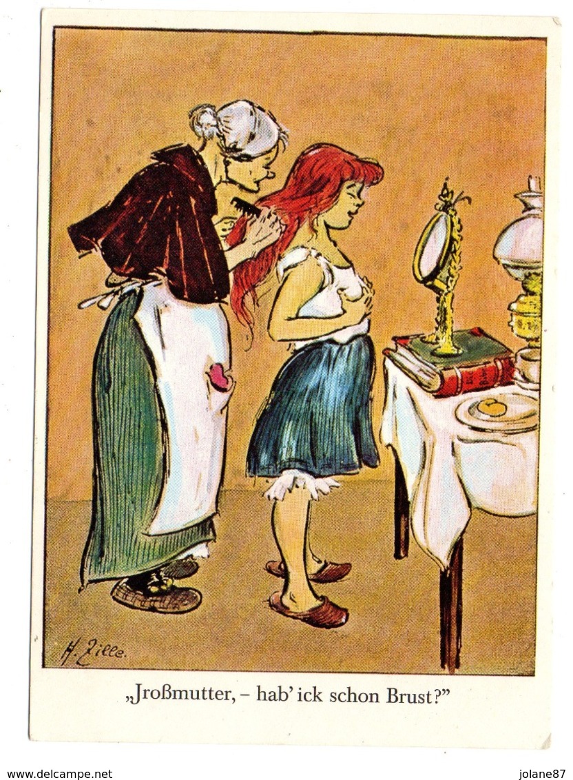 CPSM   ILLUSTR. HEINRICH ZILLE  -  JROSSMUTTER HAB'ICK SCHON BRUST  ?  -    GRAND MERE,  AI JE DEJA DES SEINS  ? - Zille, Heinrich