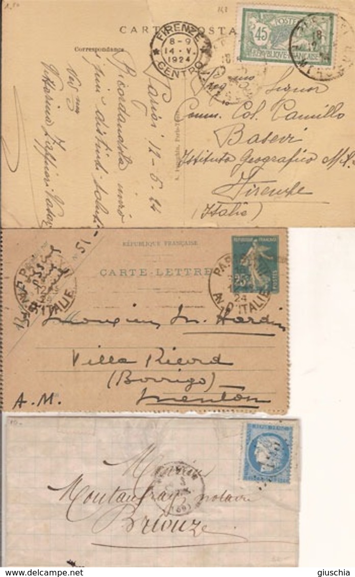(St.Post.).Francia.Una Lettera,una Carte Lettre,una Cartolina (21-19) - 1877-1920: Periodo Semi Moderno