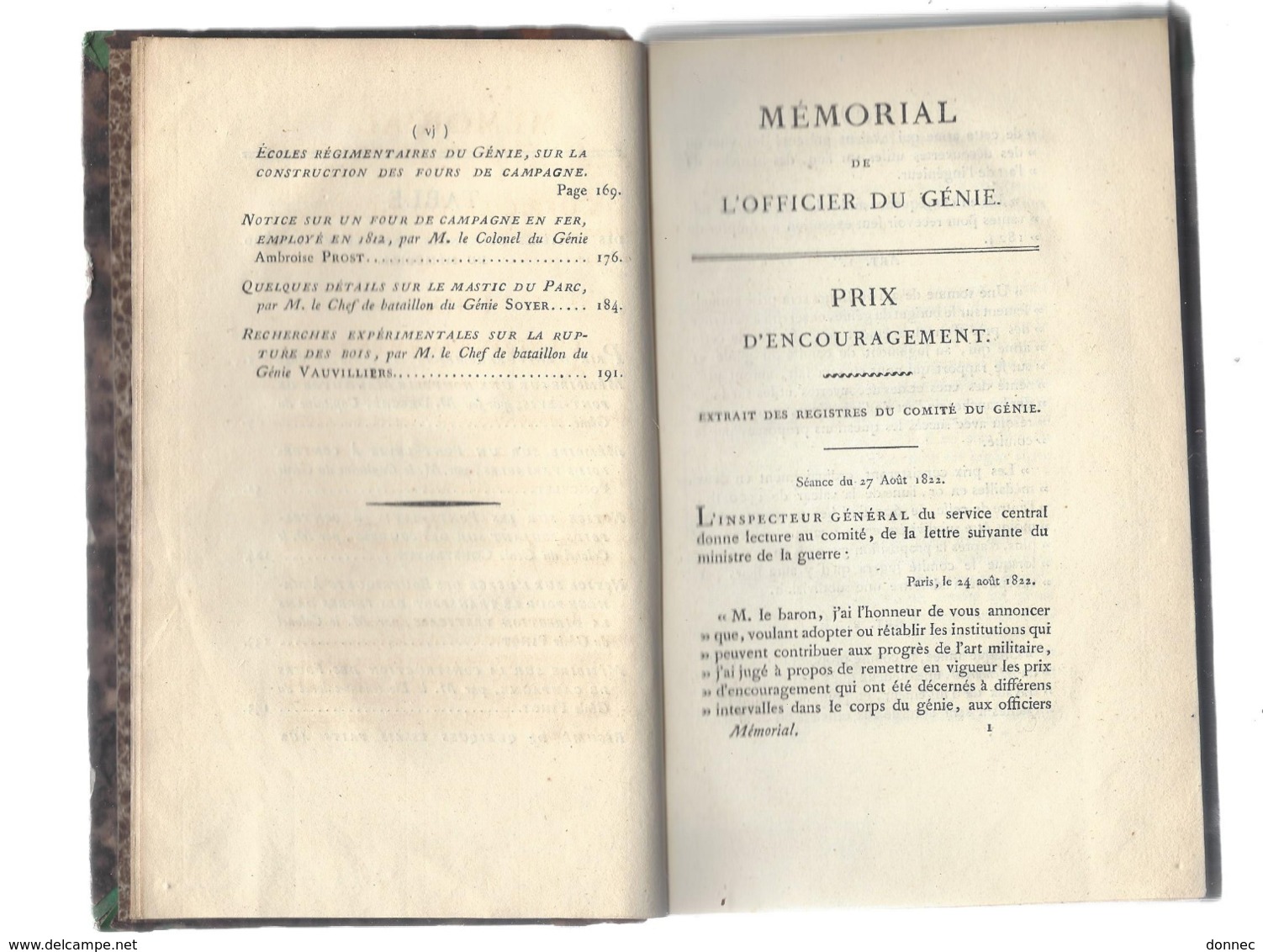 MEMORIAL De L'Officier Du Génie N° 5 1822 , 204 P. + 12 Pl. Ht ( Couv. Mauvais état ) ( Fortification Militaire ) - Other & Unclassified