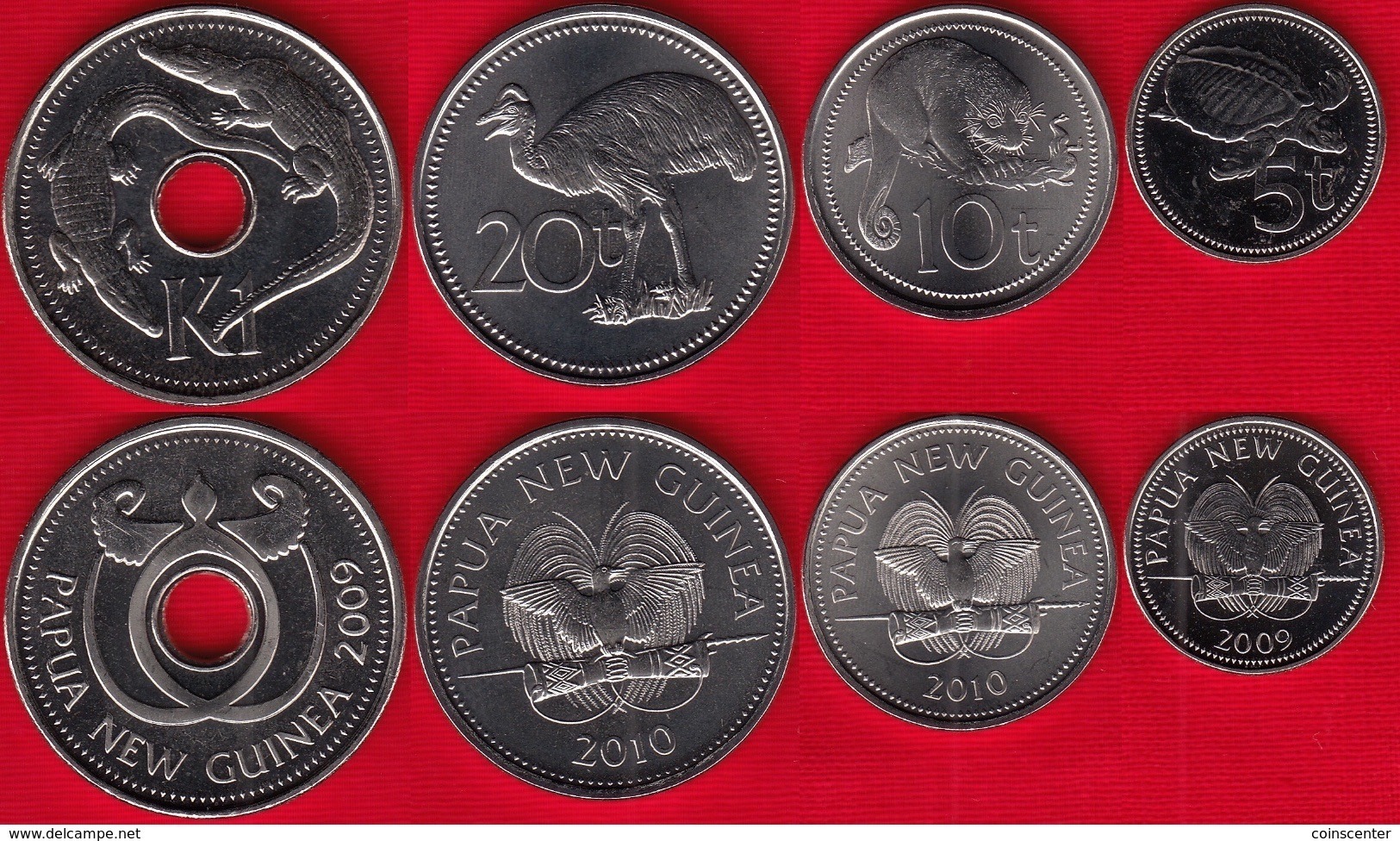 Papua New Guinea Set Of 4 Coins: 5 Toea - 1 Kina 2009-2010 UNC - Papoea-Nieuw-Guinea