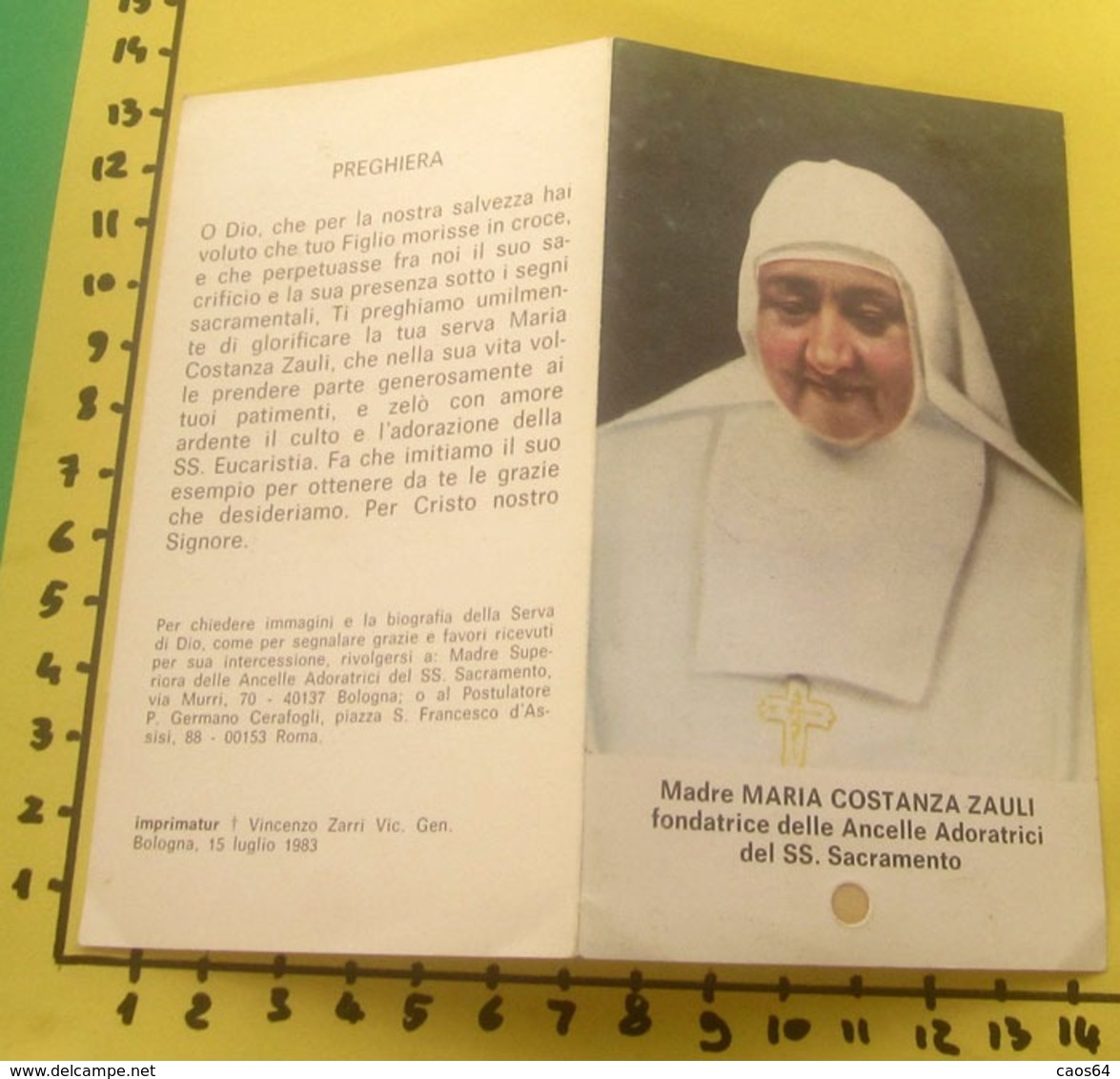 Madre MARIA COSTANZA ZAULI  SANTINO Reliquia - Imágenes Religiosas